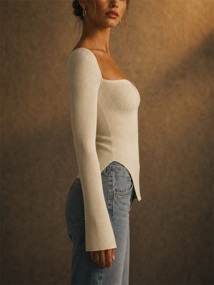 Women Stylish Sweetheart Neck Long Sleeve Ribbed Corset Top