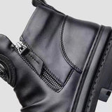 Men's Vintage Black PU Leather Motorcycle Boots with Side Zipper