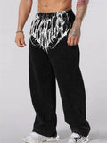Men's Casual Printed Sports Elastic Waist Wide Leg Straight Trousers