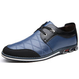 Men's Casual Contrast Color Faux Leather Flats Lace Up Shoes