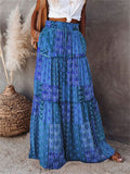 Boho Style Female Layered Paisley Printed Skirt with Pockets