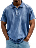 Men's Casual Distressed Short Sleeve Lapel Solid Color Shirts