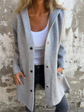 ‌Women's Autumn Simple Button Up Hooded Jackets with Pockets
