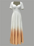 Elegant Summer White Orange Ombre A Line Maxi Dress for Women