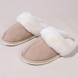 Snowy White Plush Liner Round Toe Home Slippers