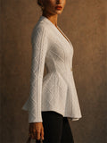 Women Elegant One Button Slim Fit Cable Knit Peplum Blazers