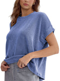 Women's Summer Solid Color Stripe Round Neck T-Shirt
