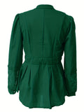 Women's Solid Color Lace Patchwork Pleated Button Up Blouses