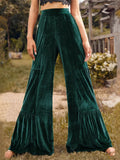 Women's Vintage Boho Style Ruffled Velvet Wide Leg Pants