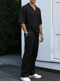 Men's 2 Pcs Summer Solid Color Lapel Top & Pants Set
