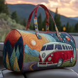 Hippie Van Quilted Duffle Bag with Mountain Scene