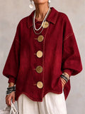 Women Autumn Stylish Oversize Lapel Metal Button Denim Jacket