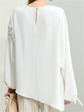 Elegant Summer 3D Flower Long Sleeve White Chiffon Shirt for Lady
