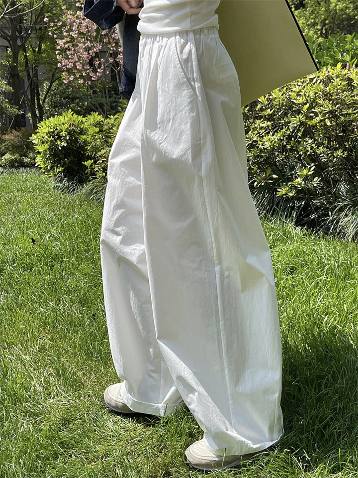 Female Slimming Fashionable Elastic Waist Solid Color Pants