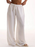 Women's Summer Solid Color Wide Leg High Rise Drawstring Pants