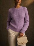 Women Macaron Color Soft Crewneck Pullover Cable Knit Sweaters