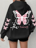 Women's Loose Be Yourself Butterflies Printed  Long Sleeve Hoodie