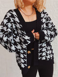 Women's Contrast Color Houndstooth Single Breasted Cardigan Sweater