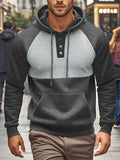 Men's Autumn Fleece Lined Pullover Pockets Block Color Hoodie