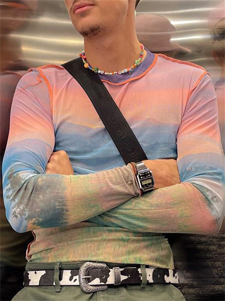 Men's Contrast Color Semi High Neck Slim Long-sleeve Undershirt