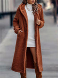 Women' S Winter Solid Color Long Hooded Cardigan Long Coats