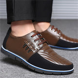 Men's Casual Faux Leather Flats Lace Up Shoes