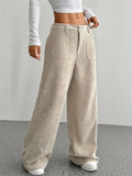 Women's Corduroy Solid Color Mid Rise Pockets Wide Leg Pants