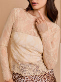 Sexy Sheer Lace Long Sleeve Sabrina Neck Shirts for Women