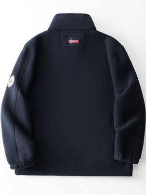 Men's Thicken Solid Color Patch Casual Zip Up Plus Size Fleece Coats