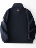 Men's Thicken Solid Color Patch Casual Zip Up Plus Size Fleece Coats