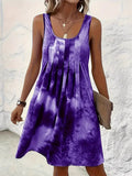 Women's Summer Tie-dye Printed Pleated Sleeveless Tank Dress