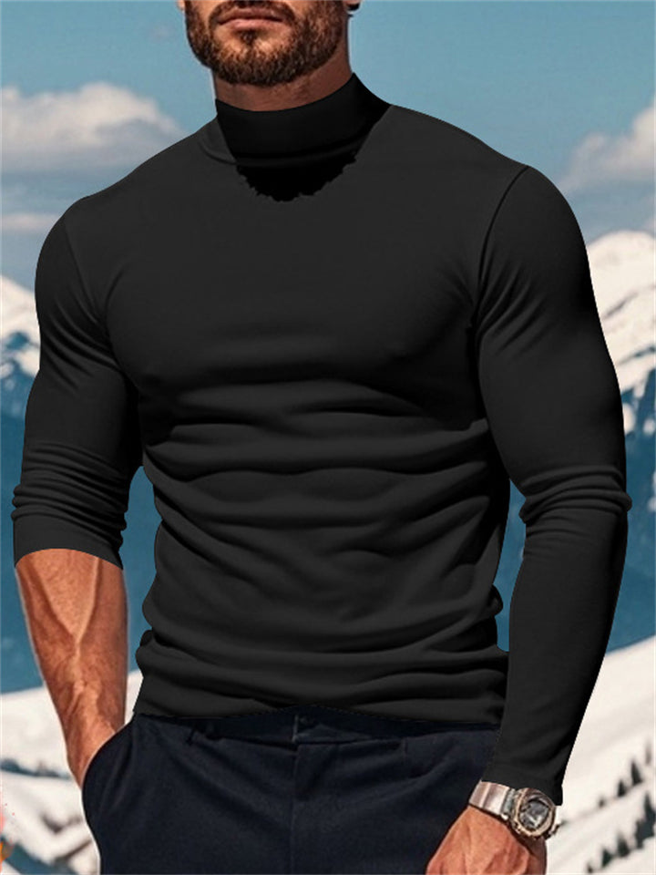 Men's Solid Color Comfy Semi High Neck Shirt
