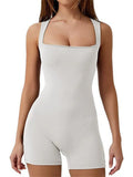 Women's Square Neck Bodycon Biker Short Workout Romper Jumpsuits