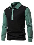 Men's Splicing Contrast Color Long Sleeved Polo Shirt