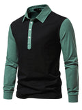 Men's Contrast Color Splicing Long Sleeve Polo Shirt