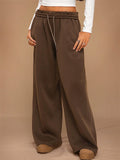 Women's Cozy Solid Color Elastic Waist Wide Leg Sweatpants