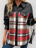 Women's Retro Patchwork Plaid Button Up Lapel Coat