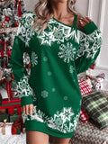 Women's Christmas Snowflake Printed Long-sleeved Off-shoulder Dress
