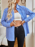 Women's Casual Stripe Long Sleeve Button Up Blouse