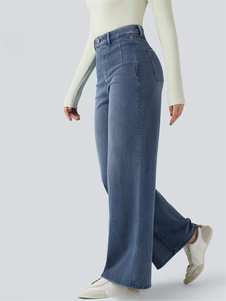 Women's Vintage Mid Waist Wide Leg Jeans Slimming Denim Pants