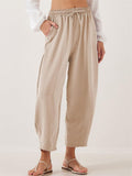 Women's Summer Solid Color Elastic Waist Casual Cropped Pants