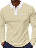 Men's Classic Breathable Lapel Contrast Color Long Sleeve Polo Shirts