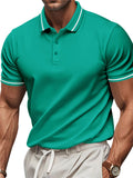 Men's Summer Contrast Trim Quick Dry Polo Collar Short Sleeve Shirts