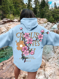 Women's Peach Flower Letter Print Oversized Hoodies with Pocket