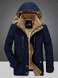 ‌Men's Warm Fleece Lining Windproof‌ Hooded Coats with Multi Pockets