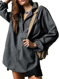 Women's Autumn Distressed Solid Color V Neck Pullover Denim Shirts