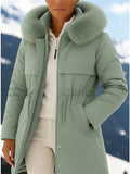 Women's Winter Fleece Lined Faux Fur Collar Hooded Parka Coats