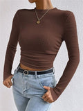 ‌Women's Sexy Long Sleeve Waffle Knit Slim Fit Shirts
