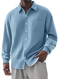 Men's Casual Long Sleeve Lapel Solid Color Stripe Shirts