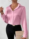 Ladies' Elegant Solid Color Button Up Satin Blouses